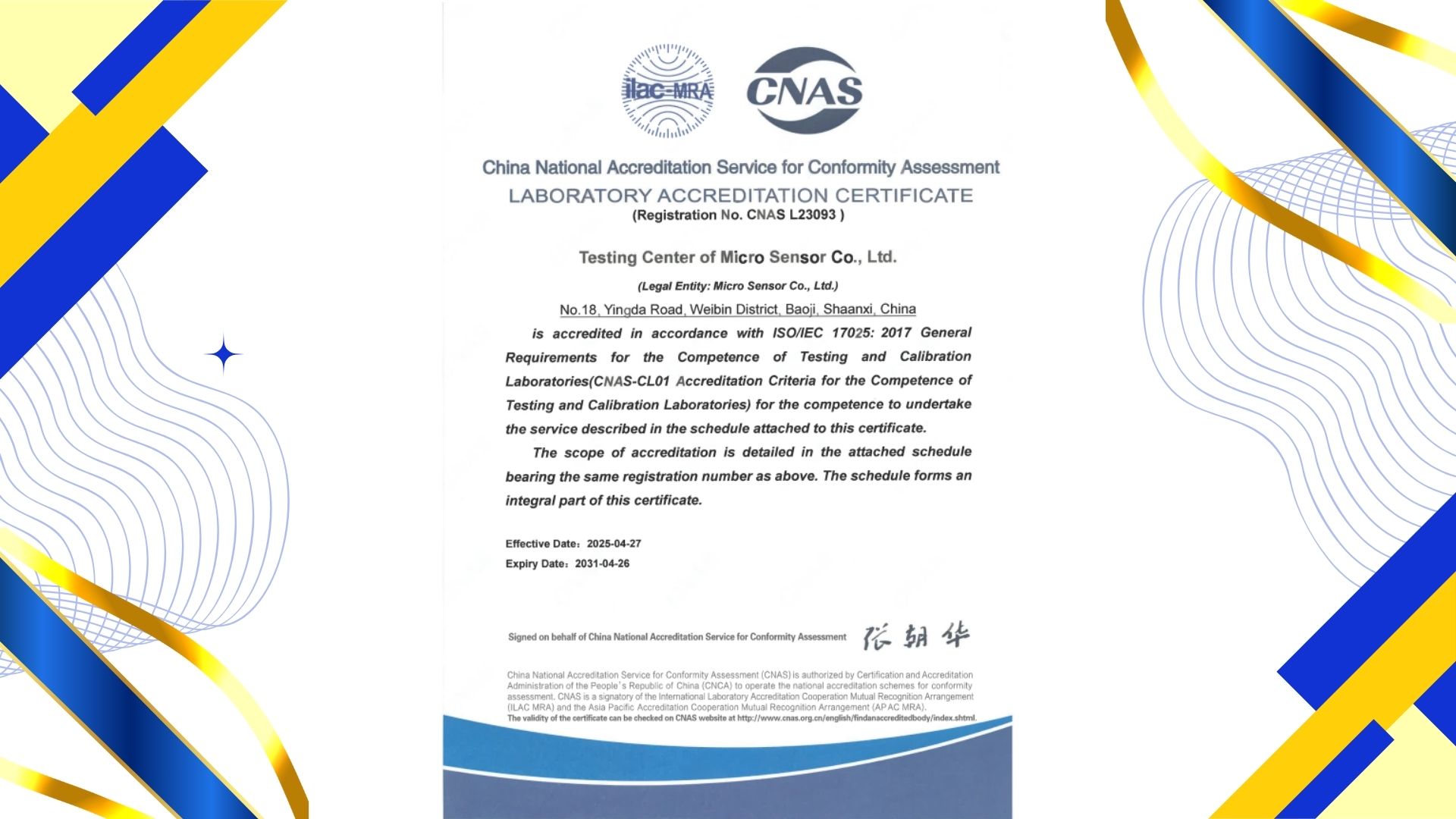 CNAS Akkreditierung Micro Sensor